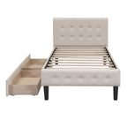 Lit plateforme rembourré de taille double avec 2 tiroirs