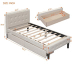 Lit plateforme rembourré de taille double avec 2 tiroirs