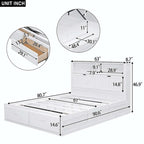 Lit plateforme hydraulique Queen en bois avec rangement et tête de lit LED