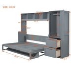 Lit escamotable Queen Size avec armoire et tiroirs, Gris