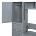 Lit escamotable Queen Size avec armoire et tiroirs, Gris