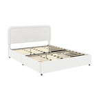 Lit plateforme rembourré en bouclette Queen Size avec tiroirs, ivoire