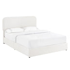 Lit plateforme rembourré en bouclette Queen Size avec tiroirs, ivoire