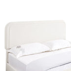Lit plateforme rembourré en bouclette Queen Size avec tiroirs, ivoire