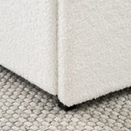 Lit plateforme rembourré en bouclette Queen Size avec tiroirs, ivoire