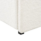 Lit plateforme rembourré en bouclette Queen Size avec tiroirs, ivoire