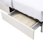 Lit plateforme rembourré en bouclette Queen Size avec tiroirs, ivoire