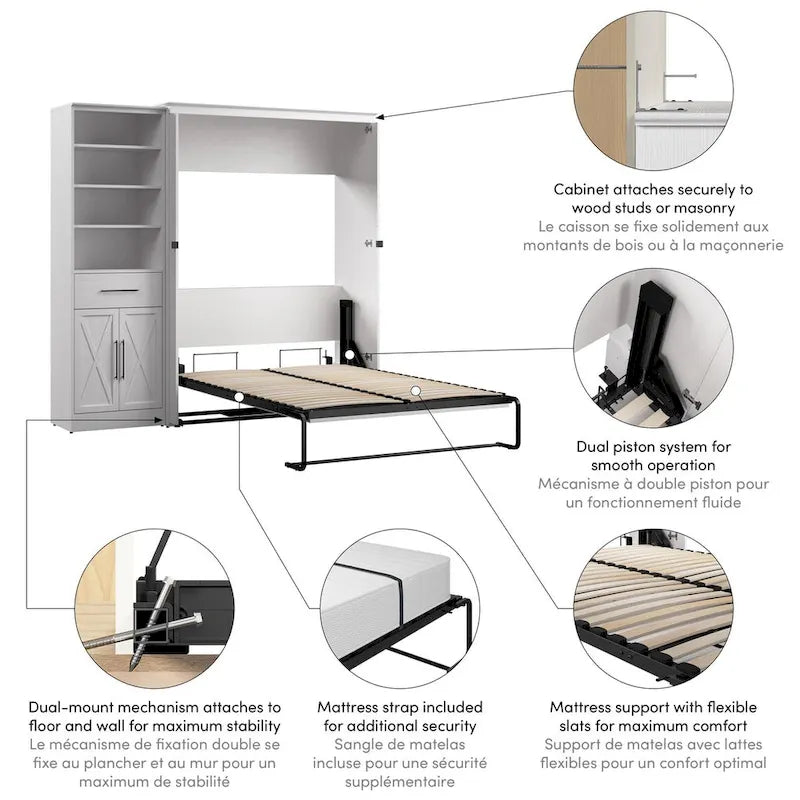 Lit escamotable double avec armoire-penderie (88W)