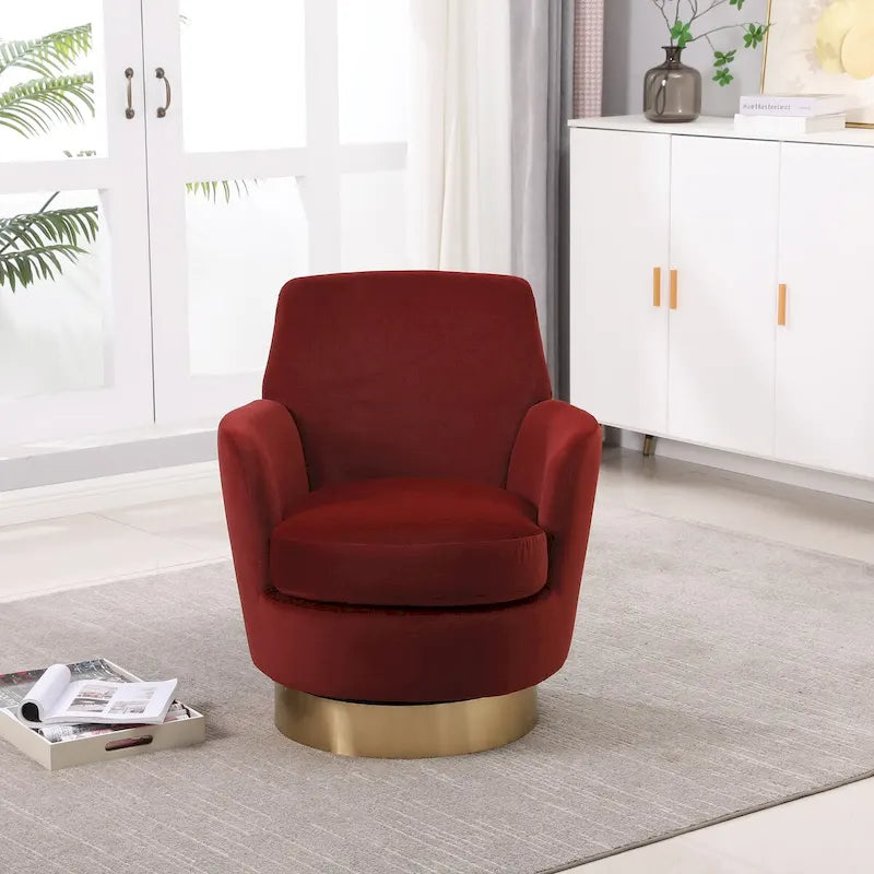 Fauteuil pivotant en velours, Fauteuil pivotant d'appoint, Fauteuil de lecture, Fauteuil rond avec piètement en acier inoxydable doré