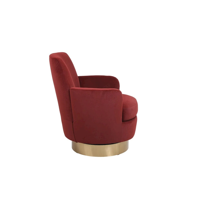 Fauteuil pivotant en velours, Fauteuil pivotant d'appoint, Fauteuil de lecture, Fauteuil rond avec piètement en acier inoxydable doré