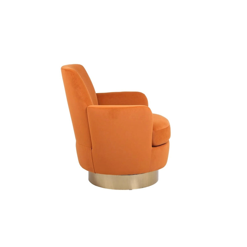 Fauteuil pivotant en velours, Fauteuil pivotant d'appoint, Fauteuil de lecture, Fauteuil rond avec piètement en acier inoxydable doré