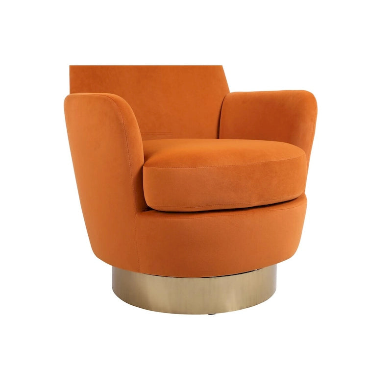 Fauteuil pivotant en velours, Fauteuil pivotant d'appoint, Fauteuil de lecture, Fauteuil rond avec piètement en acier inoxydable doré