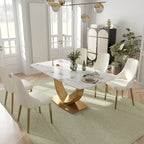 Table à manger rectangulaire moderne en marbre pour 6 à 8 personnes, table de cuisine en marbre avec base en métal finition dorée