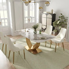 Table à manger rectangulaire moderne en marbre pour 6 à 8 personnes, table de cuisine en marbre avec base en métal finition dorée
