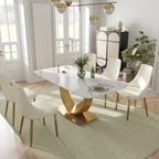 Table à manger rectangulaire moderne en marbre pour 6 à 8 personnes, table de cuisine en marbre avec base en métal finition dorée