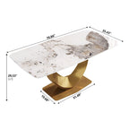 Table à manger rectangulaire moderne en marbre pour 6 à 8 personnes, table de cuisine en marbre avec base en métal finition dorée