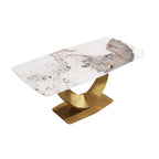 Table à manger rectangulaire moderne en marbre pour 6 à 8 personnes, table de cuisine en marbre avec base en métal finition dorée