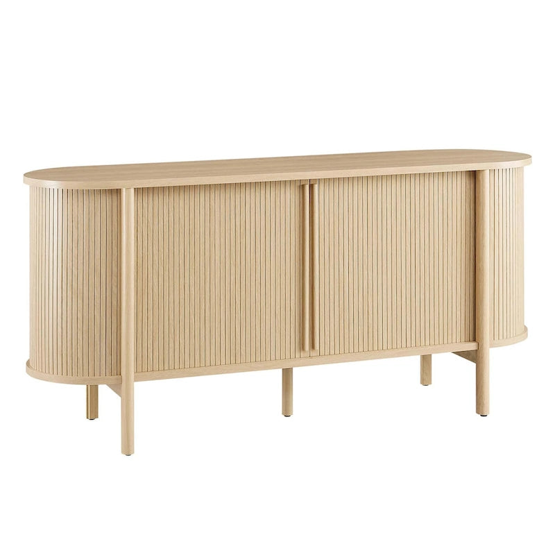 Buffet cannelé avec portes coulissantes et étagères ouvertes