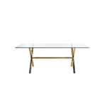 Table à manger de 79 pouces, plateau rectangulaire en verre trempé, or, transparent