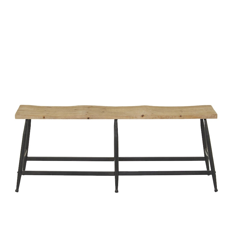 Banc d'entrée étroit en métal marron avec assise en bois