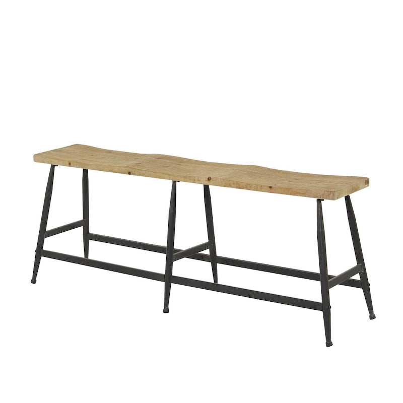 Banc d'entrée étroit en métal marron avec assise en bois
