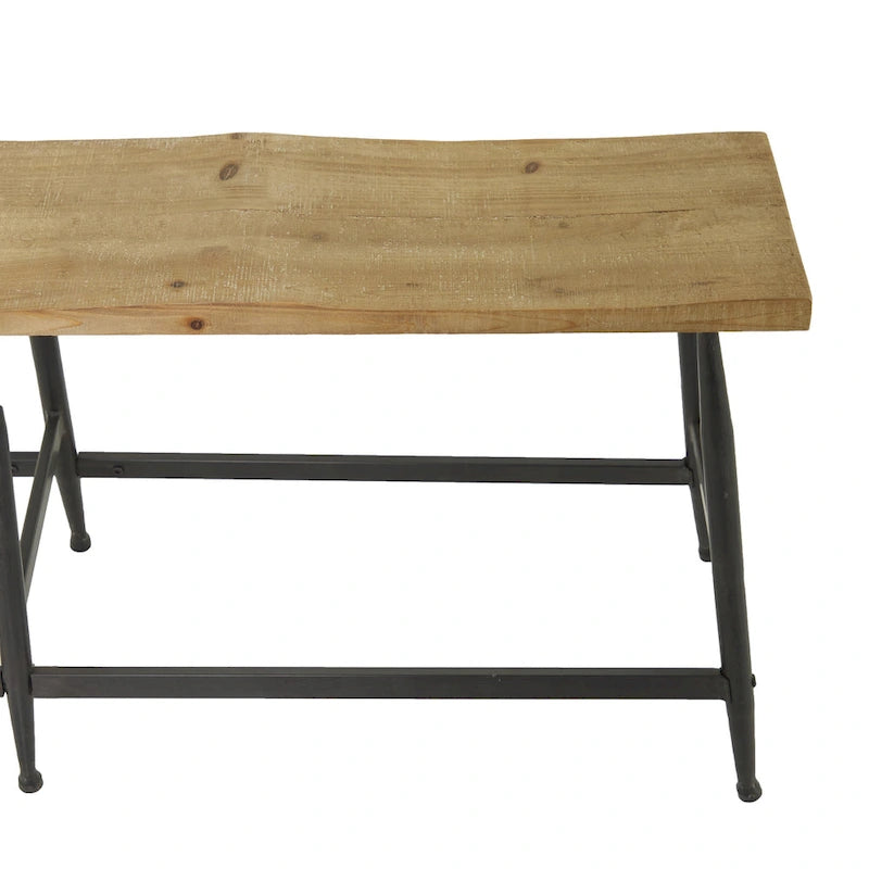 Banc d'entrée étroit en métal marron avec assise en bois