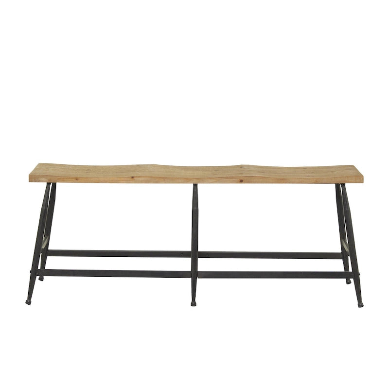 Banc d'entrée étroit en métal marron avec assise en bois