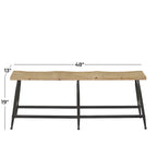 Banc d'entrée étroit en métal marron avec assise en bois