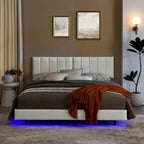 Cadre de lit flottant avec lumières LED et tête de lit murale