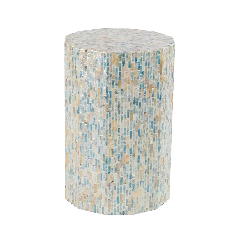 Table d'appoint ou de chevet en nacre incrustée de mosaïque faite à la main - Bleue