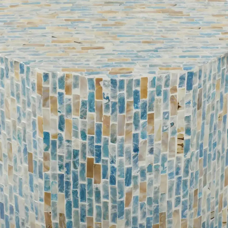 Table d'appoint ou de chevet en nacre incrustée de mosaïque faite à la main - Bleue