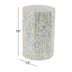 Table d'appoint ou de chevet en nacre incrustée de mosaïque faite à la main - Bleue