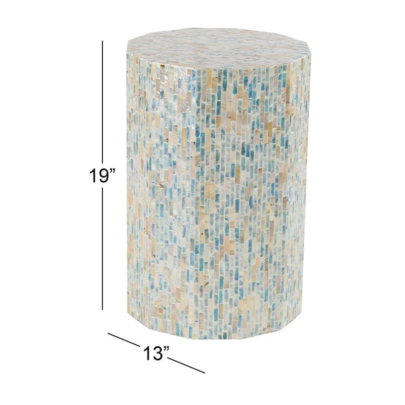 Table d'appoint ou de chevet en nacre incrustée de mosaïque faite à la main - Bleue